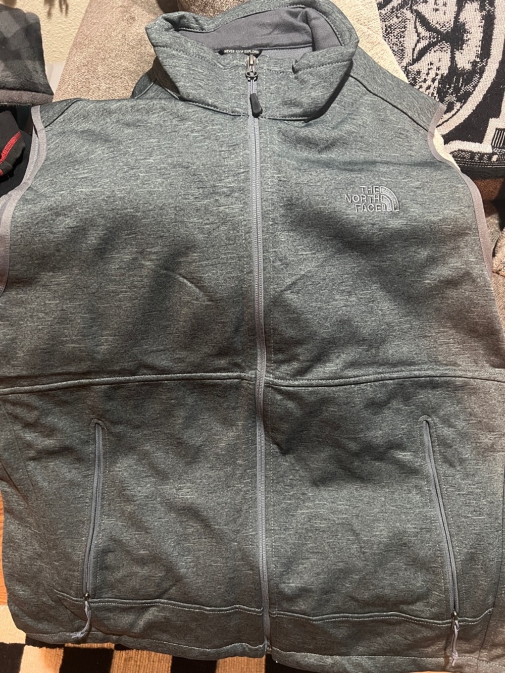 The North Face Gray Green Heather Sleeveless Zip Vest XL